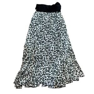 Beta House Womens XL Black Band Animal Print Flowy  Maxi Skirt Boho Casual